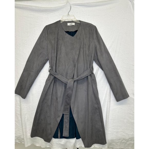 Belle Badgley Mischa Jojo Faux Suede Gray Duster Jacket - Picture 2 of 10